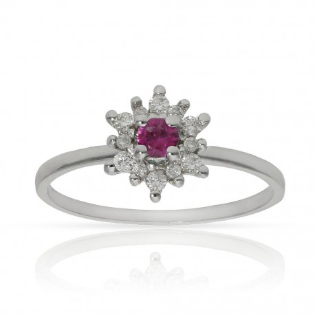 Sortija Esmeralda + Diamantes Oro Blanco 1ª Ley 18 Kilates