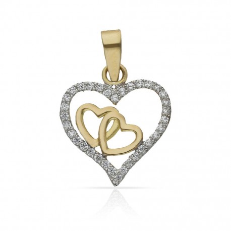 Colgante Bicolor Corazones Oro 1ª Ley 18 Kilates
