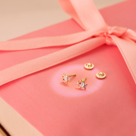 Pendientes Esmalte Peces Niña Oro 1ª Ley 18 Kilates