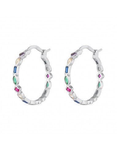 Pendientes aro con piedras multicolor plata 1 ley