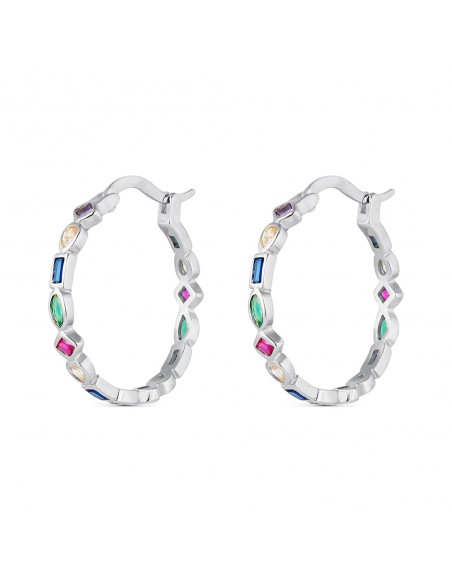 Pendientes aro con piedras multicolor plata 1 ley
