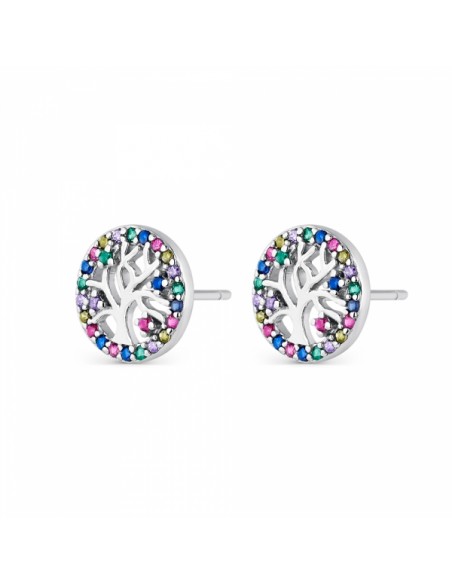 Pendientes Plata 1 Ley  Árbol de la Vida con Circonitas de colores
