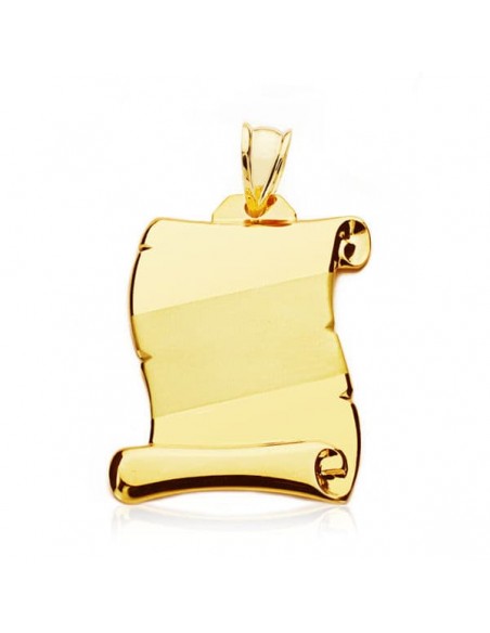 Colgante Chapa Pergamino Oro 1ª Ley 18 Kilates