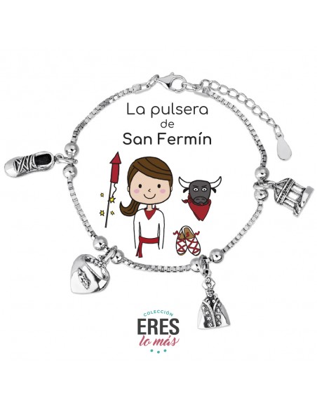 Pulsera Plata 1 Ley San Fermín Cadena Veneciana con Colgantes