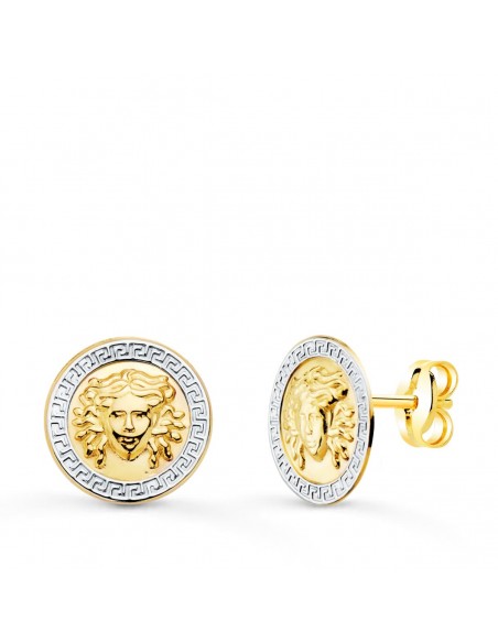 Pendientes Medusa Greca Bicolor Oro 1ª Ley 18 Kilates