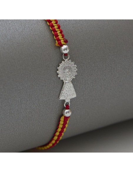 Pulsera Virgen Del Pilar de Plata 925mm con Bandera de España | Joyería Lahoz