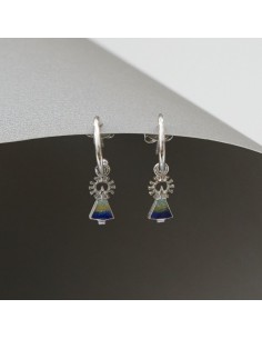 Pendientes Aro Esmalte Virgen del Pilar en Plata 925mm | Joyería Lahoz