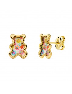 Pendientes Oso Niña Nacar Esmalte Oro 1ª Ley 18 Kilates