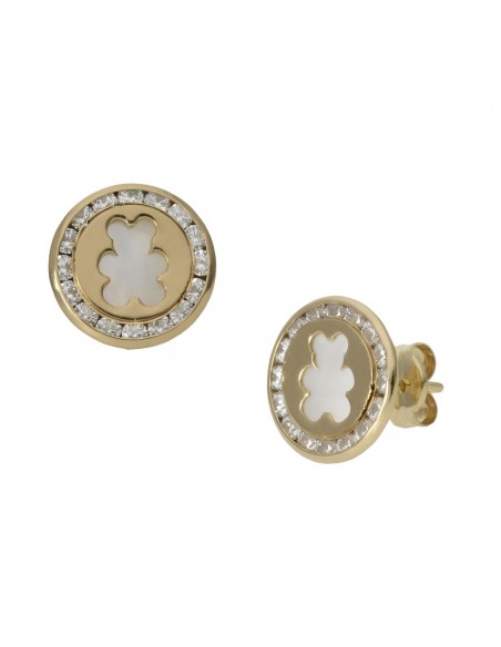 Pendientes Oso Nacar Oro 1ª Ley 18 Kilates