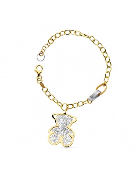 Pulsera Bicolor Oso Oro 1ª Ley 18 Kilates