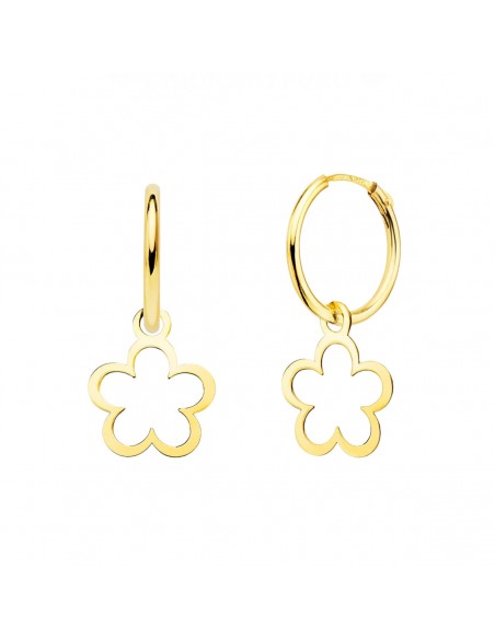 Aros Oro amariilo tubo con margarita