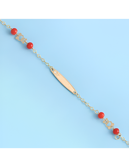 Pulsera Nomeolvides para Bebé en Oro 18K con Coral y Osos | Grabación Gratuita
