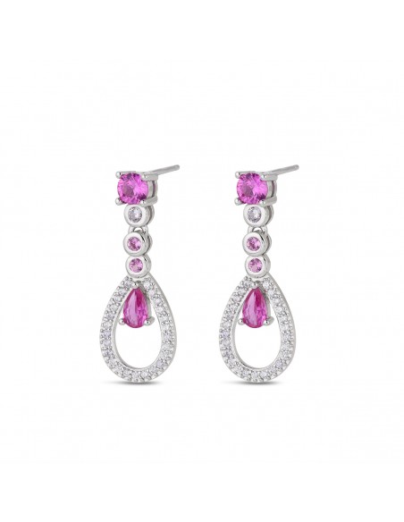 Pendientes con Circonitas blancas y rosas Plata 1ª Ley 925mm