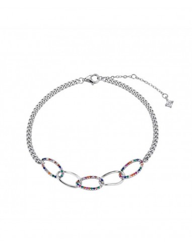 Pulsera Rodiada Eslabones Circonitas Multicolor Plata 1ª Ley 925mm