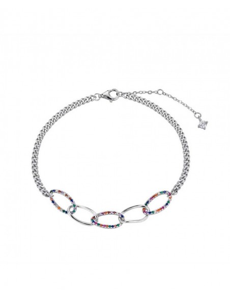 Pulsera Rodiada Eslabones Circonitas Multicolor Plata 1ª Ley 925mm