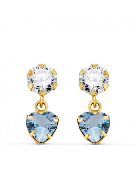 Pendientes de Oro 18K con Circonita y Aguamarina | Envío Gratis