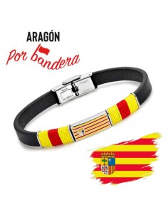 Pulsera Caballero Acero y Piel Aragon por bandera
