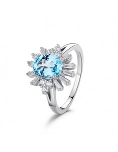 Sortija Rodiada Flor Con Baguettes De 15mm Plata 1ª Ley 925mm 2