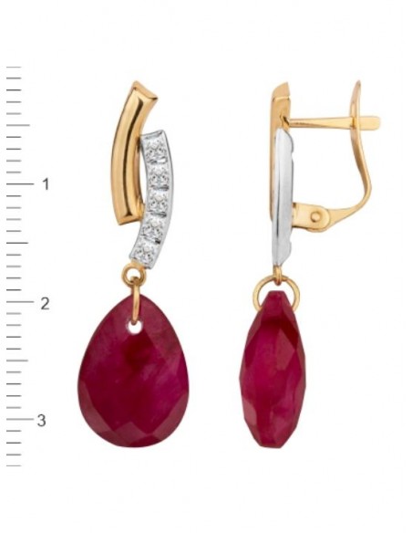 Pendientes Bicolor Circonitas Largos Oro 1ª Ley 18 Kilates