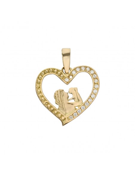 Colgante Corazón Madre en Oro 18 Kilates con Piedras Circonitas | Joyería Lahoz