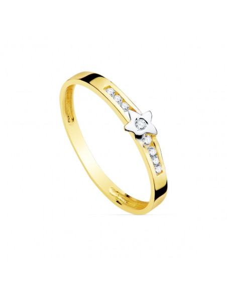 Sortija Bicolor Comunion Oro 1ª Ley 18 Kilates