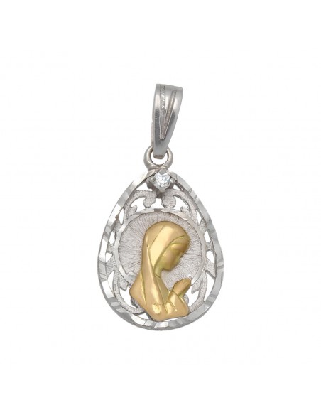 Medalla Virgen Niña Bicolor Comunion oro 1ª ley 18 Kilates