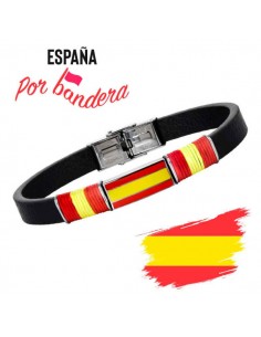 Pulsera Bandera España Acero y Piel Caballero