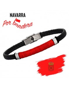 Pulsera Bandera De Navarra Acero y Piel Caballero