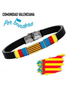 Pulsera Bandera Comunidad Valenciana Acero y Piel Caballero
