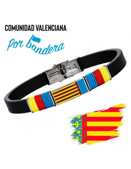 Pulsera Bandera Comunidad Valenciana Acero y Piel Caballero