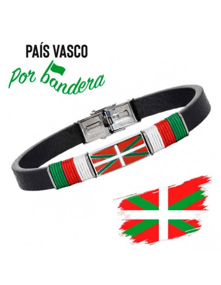 Pulsera Bandera Pais Vasco Acero y Piel Caballero