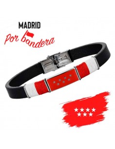 Pulsera Bandera Comunidad De Madrid Acero y Piel Caballero
