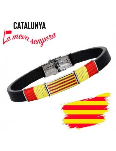 Pulsera Bandera Cataluña Acero y Piel Caballero