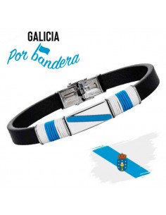 Pulsera Bandera Galicia Acero y Piel Caballero