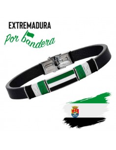 Pulsera Bandera Extremadura Acero y Piel Caballero