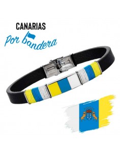 Pulsera Bandera Canarias Acero y Piel Caballero