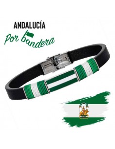 Pulsera Bandera Andalucia Acero y Piel Caballero