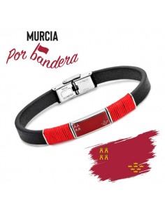 Pulsera Bandera Murcia Acero y Piel Caballero