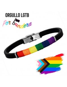 Pulsera Por Bandera Arcoiris Orgullo LGTB Acero Piel Caballero