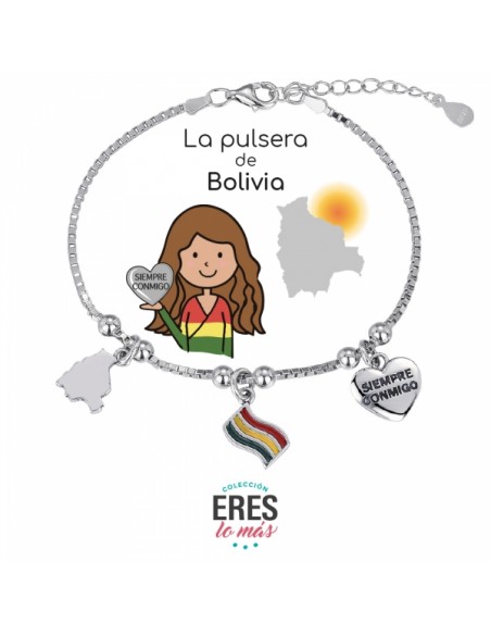 Pulsera Bolivia Eres Lo Mas Cadena Veneciana Rodiada Con 3 Colgantes