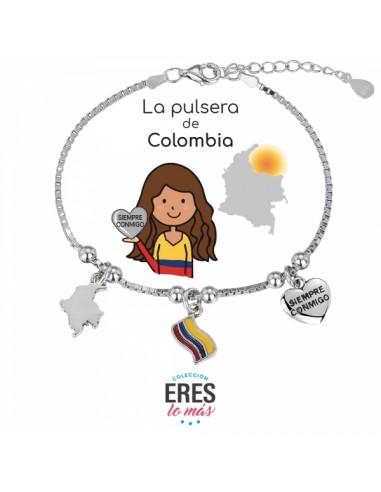 Pulsera Colombia Eres Lo Mas Cadena Veneciana Rodiada Con 3 Colgantes