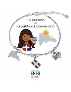 Pulsera Republica Dominicana Eres Lo Mas Cadena Veneciana Rodiada Con 3 Colgantes
