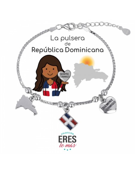 Pulsera Republica Dominicana Eres Lo Mas Cadena Veneciana Rodiada Con 3 Colgantes