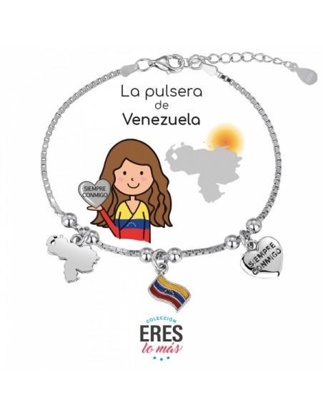Pulsera Venezuela Eres Lo Mas Cadena Veneciana Rodiada Con 3 Colgantes
