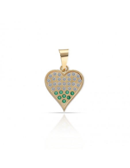 Colgante Corazon Circonitas + Piedras Verdes Oro 1ª Ley 18 Kilates