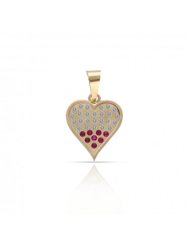 Colgante Corazon Circonitas + Piedras Rojas Oro 1ª Ley 18 Kilates
