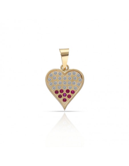Colgante Corazon Circonitas + Piedras Rojas Oro 1ª Ley 18 Kilates