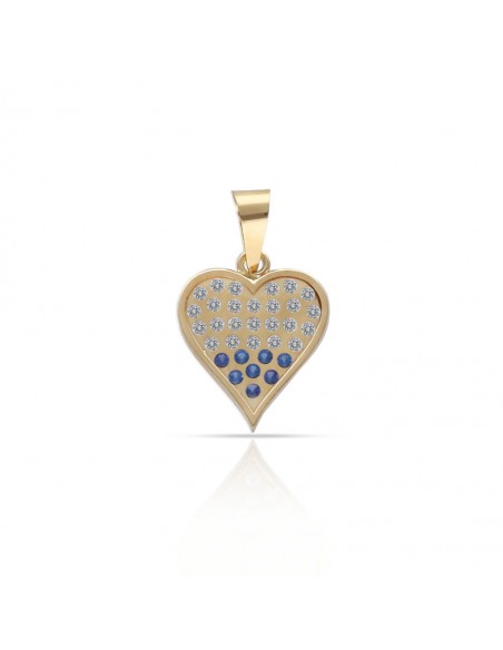 Colgante Corazon Circonitas + Piedras Azules Oro 1ª Ley 18 Kilates