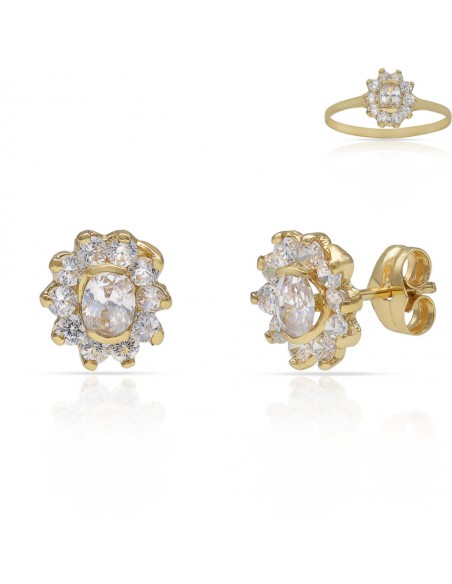 Pendientes Roseton Circonitas Oro 1ª Ley 18 Kilates