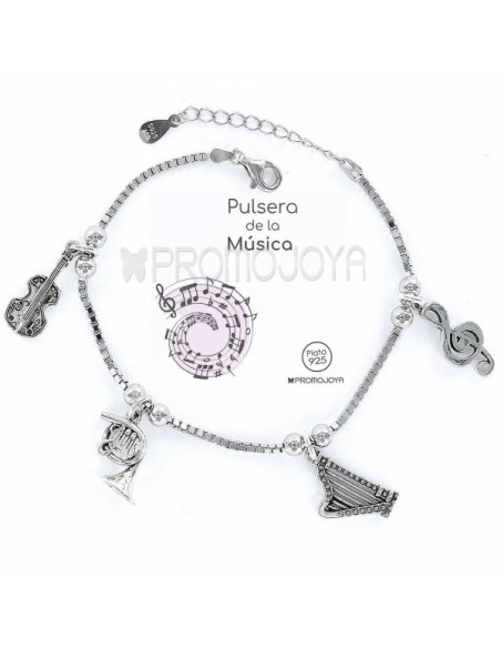 Pulsera Musica Plata Rodiada 1ª Ley 925mm